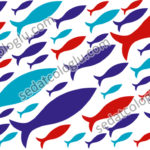 Fishes. Wallpaper, gift wrapping paper, decorative paper, backing for web, tile design, used as background for label. The color and size of the vector drawings may vary.